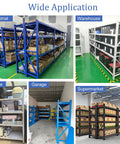 Heavy Duty Four Tier Storage Rack Straight Up Tank Tough Industrial Steel Shelving For Garage And Pantry in various environments.