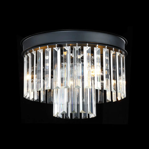 Two Tier Crystal Flush Mount Ceiling Light With Black Finish Real K9 Crystals Close To Ceiling Fixture For Living Room Bedroom Dining Room And Hallway Dope Modern Glam Look With Easy Install