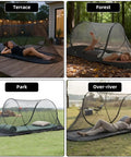 Ultra Dense Mosquito Tent With Foldable Mesh For Single Person Keeps NoSeeUms Out With TightWeave Net on terrace, forest, park, and over-river
