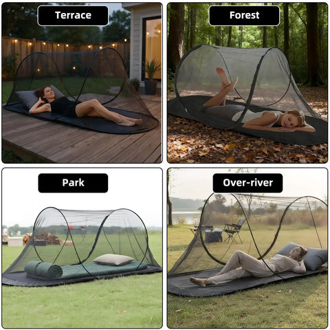 Ultra Dense Mosquito Tent With Foldable Mesh For Single Person Keeps NoSeeUms Out With TightWeave Net on terrace, forest, park, and over-river