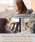 Sliding Glass Door Security Bar Adjustable From 25.75 To 47.5 Inches Keeps Kids Safe And Stays Put Easy Install Rustproof Metal Gate Stopper Fits Most Sliding Doors Space Saving Door Lock Bar For Home And Windows shown keeping children indoor.