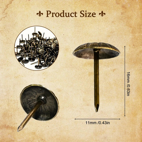Top Shelf Brass Upholstery Tacks For Furniture Restoration, 200 Piece Box Of Classic Vintage Decorative Nail Pins, size 11mm