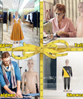 Four 43.3-inch tall gender-neutral child mannequins, full-body with detachable heads on metal bases for fashion display.