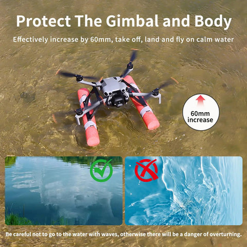 Drone with Floating Water Landing Gear for Mini 5 Pro Drone Training Takeoff Kit landing on water with buoyancy rods
