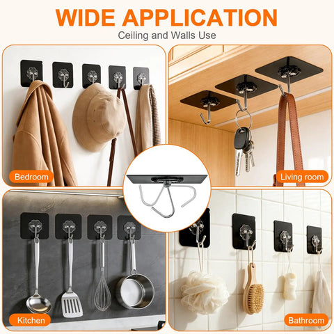 Heavy Duty Adhesive Hooks Up To 50 LB Matte Black Wall Hangers With Strong Sticky Removable No Damage Waterproof And Reusable for various rooms