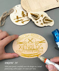 Hands using markers from Beginner Friendly Wood Burning Kit With Markers Heat Gun Wood Slices Stencils Transfer Paper Pencil And Plaques.