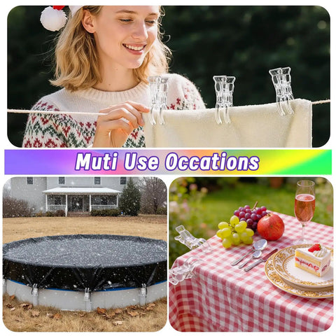 20 Pack Heavy Duty Balloon Arch Clips Plus 100 Multicolored Hot Air Balloons For Instant Birthday Party Setup, Woodworking And Studio Backdrop Spring Clamps That Are Totally Awesome And Ready To Use Right Now. Clear plastic spring clips holding towel on clothesline