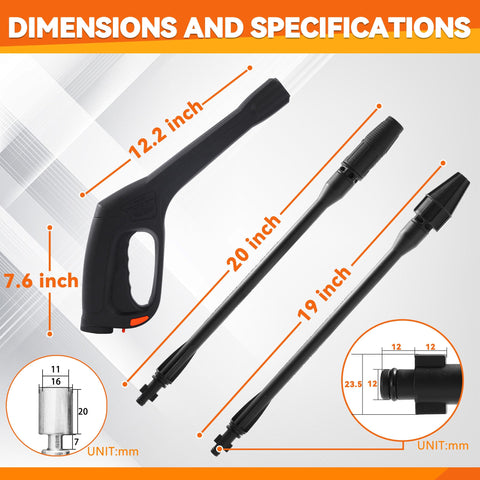 High Pressure Washer Gun Kit With Turbo Wand And Adjustable Fan Wand From 0 To 60 Degrees Locking Hose Design Safety Trigger