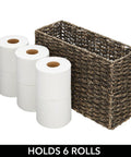 Rustic Farmhouse Woven Seagrass Toilet Paper Holder Basket Large 6 Roll Storage Organizer with rolls and black wash finish
