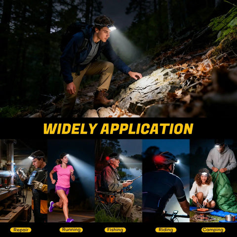 Rechargeable 8 LED Headlamp With White And Red Light IPX4 Waterproof Head Torch for various outdoor activities at night.
