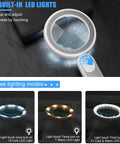 Rechargeable Lighted Magnifying Glass 30X 4.7 Inch Handheld Loupe with USB charge, 21 LED and 3 brightness modes for inspection