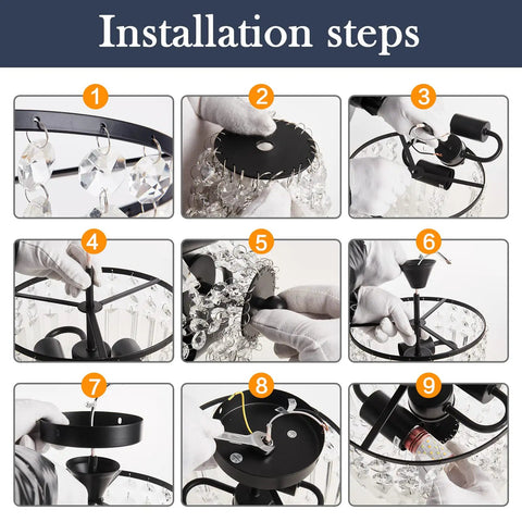 Installation steps for Totally Chic Crystal Chandelier Two Light Modern Semi Flush Mount Ceiling Fixture