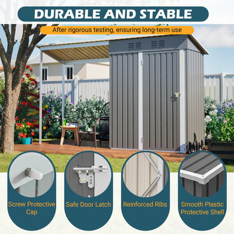 5x3 Ft Outdoor Storage Shed And Gazebo Combo With Lean To Metal Frame All Weather 2 In 1 Garden Shed And Gazebo Open Pergola Sloping Roof Lockable Door For Backyard Patio Lawn Gray in garden