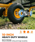 Heavy Duty Steel Garden Cart With 880 Lbs Capacity On Wheels Utility Wagon showing close-up of heavy-duty 10-inch wheels on grass