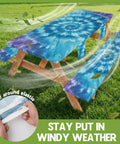Waterproof Fitted Picnic Table Cover With Two Bench Covers And Elastic Edges Vinyl Rectangle Tablecloth in windy weather