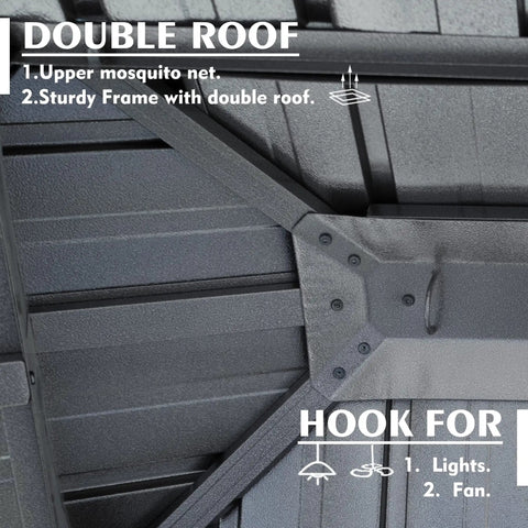 Close-up of 10 By 12 Foot Hardtop Gazebo With Rugged Aluminum Frame And Galvanized Steel Double Roof, showing double roof details.