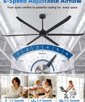 108 Inch Industrial Ceiling Fan No Light For Large Spaces Like Garages Gyms Barns And Restaurants Heavy Duty HVLS Powerhouse Delivers Serious Airflow And Cooling, black 6-blade ceiling fan