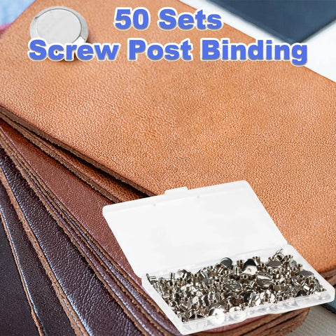 Heavy Duty Chicago Screws 50 Sets M5 X 4mm Carbon Steel Fasteners For 5mm Holes Silver Cross Head Hardware on leather samples.