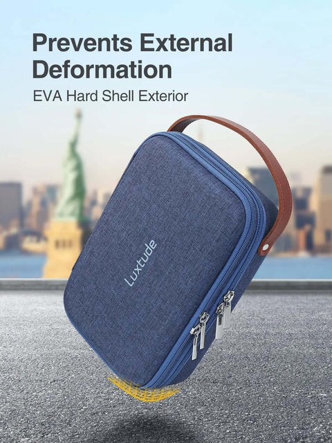 Dope Double Layer Electronic Organizer Travel Case With Rugged Hard Shell Design To Keep Your Tech Rig Neatly Packed Includes Solid Grip Handle, blue EVA bag.