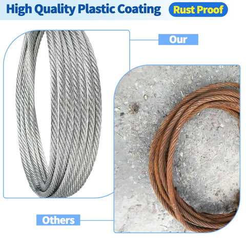 Comparison of rust-proof galvanized steel and rusted cables with high-quality plastic coating for 8 Ft 6 In Garage Door Cable Replacement Kit