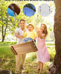 Family using Wooden Tree Swing Seat For Indoor And Outdoor Fun With Adjustable Rope, Non Slip Ridged Seat And Raised Sides