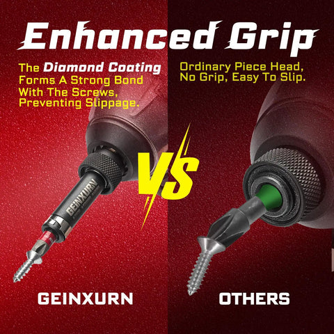 Comparison of diamond coated impact screwdriver bit vs ordinary bit, highlighting enhanced grip with S2 steel tips.