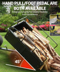 Heavy Duty Steel Dump Cart For UTV Tow Behind Utility Trailer 900 Lbs Capacity loaded with firewood using foot pedal release