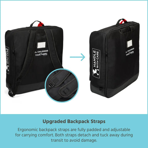 Padded Compact Travel Stroller Bag For Airport Travel, Gate Check Ready, AirTag Compatible, black bag with backpack straps