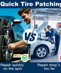 Comparison of on-the-spot tire repair with Portable Tire Repair Kit With 60 Pcs Plug Set versus distant repair shop.