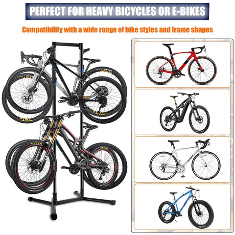 Freestanding Bike Storage Rack For Garage Holds Four Bikes With Adjustable Arms Gravity Indoor Stand Space Saving Vertical Design For MTB And Road Bikes Up To 240lbs No Drill Easy Setup