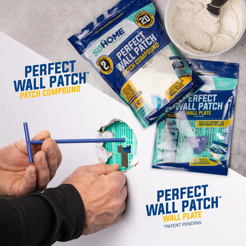 Wall Patch Repair Plate for Drywall Holes 2 to 5 Inch 1 Pack Backing Plate Easy No Fuss DIY Patch Kit to Stabilize and Patch Plasterboard From Inside Out, shown with installation tool in use.