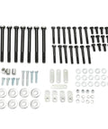 Various black bolts, nuts, and washers for 2 Inch Front And Rear Full Leveling Lift Kit Fits 2015 To 2023 Jeep Renegade Compass 4 Door Models.