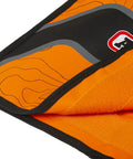 Close-up of Offroad Winch Cable Recovery Damper in orange and black with built-in storage pockets, heavy duty vinyl material.