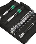 Zyklop Hybrid Ratchet Set With Half Inch Drive, Metric, 13-Piece Pro-Grade Toolkit in Slim Textile Box with sockets and handles.
