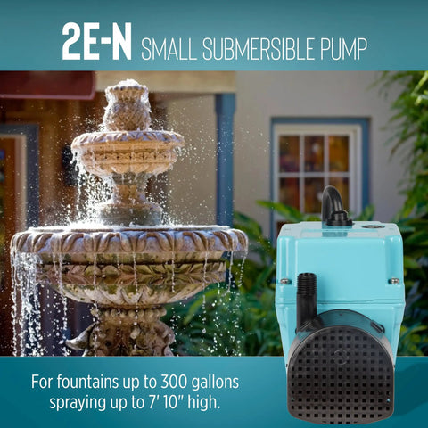 300 GPH 115 Volt Oil Filled Submersible Pump With Aluminum Die Cast Housing next to a fountain
