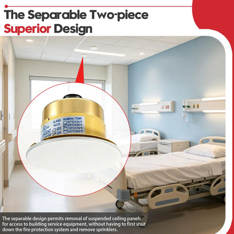 Pro Grade 1/2 Inch NPT Concealed Fire Sprinkler Head With Glass Bulb 155 Fahrenheit 68 Celsius UL CUL Listed in hospital room.