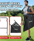 Man carrying bag with 9 Hole Pitching Net With Adjustable Height And 18 By 22 Strike Zone Baseball And Softball Practice Target