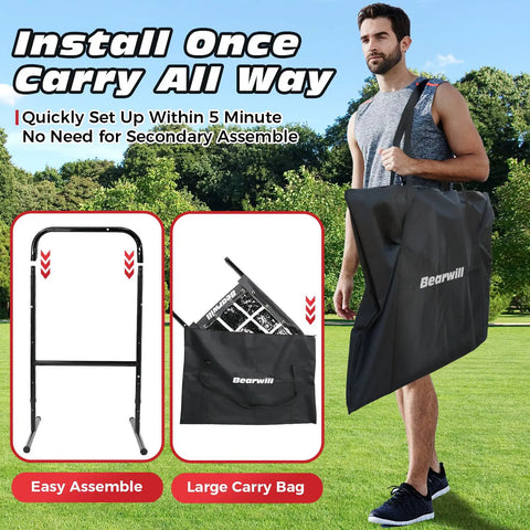 Man carrying bag with 9 Hole Pitching Net With Adjustable Height And 18 By 22 Strike Zone Baseball And Softball Practice Target
