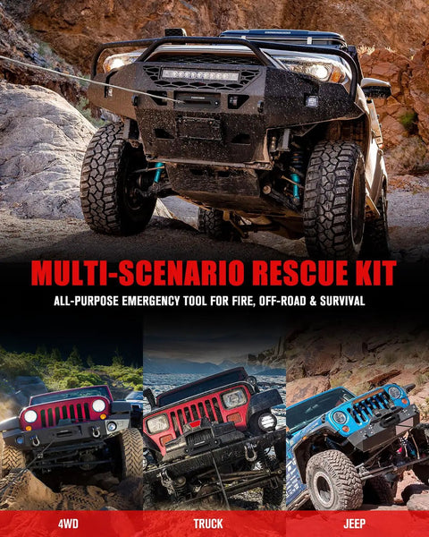 Multiple off-road vehicles equipped with Beefy Synthetic Winch Rope Cable Kit Heavy Duty Three Eighths Inch Hundred Feet 26,500 Pound Winch Line Replacement With Forged Hook And Protective Sleeve For 4WD Off Road SUV.