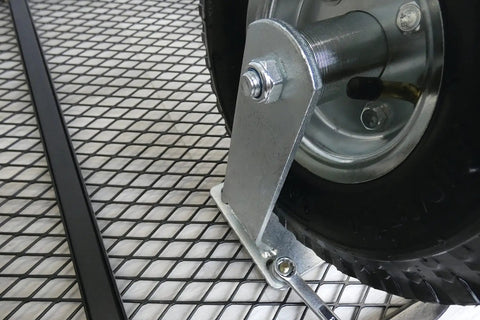Built Tough 8 Inch Pneumatic Caster Wheel With Rigid Plate And 220 Pound Load Capacity featuring mounted tire and metal bracket detail.