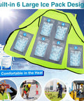 Cooling Safety Vest With 24 Ice Packs For Hot Weather Work showing ice pack design and reflective panels, ideal for jobsite comfort
