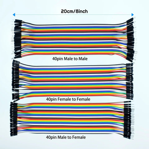 120Pcs Multicolor Dupont Jumper Wires 40 Pin Male To Female Breadboard Kit for Arduino Prototyping 20cm Cables layout view