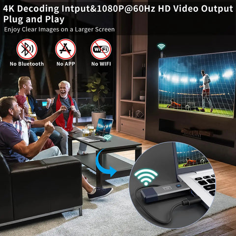 People watching a soccer match on TV using Wireless HDMI Transmitter And Receiver With 165ft Range for 4K Input and 1080P Output.