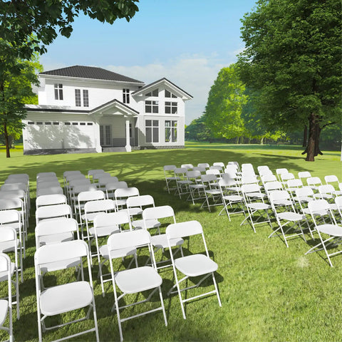 White Plastic Folding Chairs 2 Pack For Indoor And Outdoor Use 350 Pound Capacity Lightweight Portable Event Seating in garden