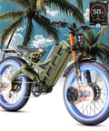 Badass 5600W Dual Motor Electric Mountain Bike With Massive 80Ah Battery Smooth Full Suspension 26 Inch Fat Tire in a tropical setting