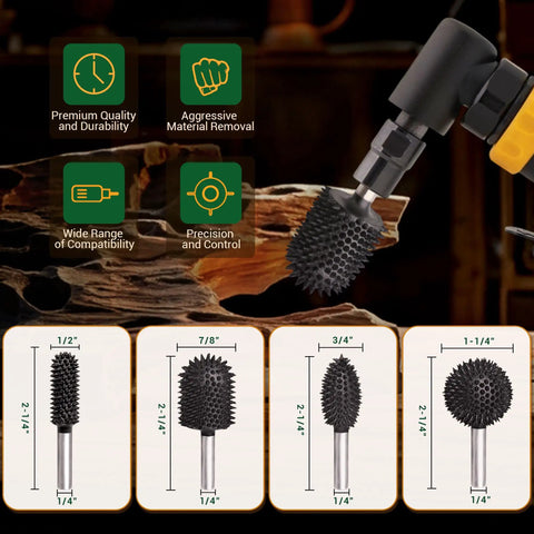 Extreme Coarse Ball Nose Rotary Burr For 1/4 Inch Shaft, Tungsten Carbide Wood Rasp Bit For Drills, Beast Cutter shown in use