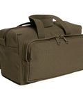Mechanic Tool Bag With Heavy Duty Olive Drab Canvas Construction, zipper pockets, and rugged carry handles, front view.