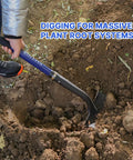 Heavy Duty Shovel With Fiberglass Handle 57 Inch Spade For Gardening, Trenching, Planting And Transferring, Tough As Nails, Carbon Steel Head With Rust Resistant Coating, Blue being used in garden to dig soil