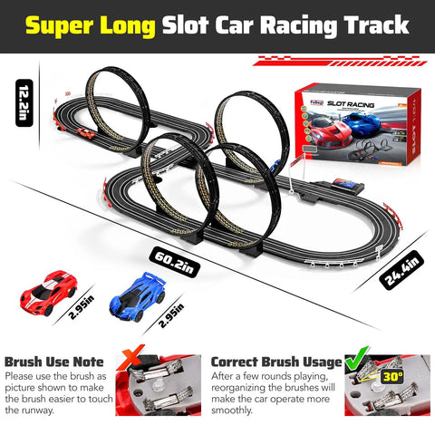 High Speed Dual Racing Track Set For Kids Aged 6 To 12 With Two Fast 1 To 64 Scale Cars, Plug In Or Battery Powered, Easy Setup