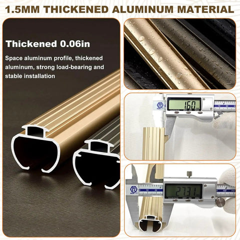 Heavy Duty Double Curtain Track System With Aluminum Brackets And Wall Mount, Silent Glide Rails For Room Divider In Living Room, Bedroom, Or Hospital, 2.2m Black, 1.5mm aluminum profile